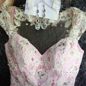Blush Pink prom dress-matching earrings-worn once.